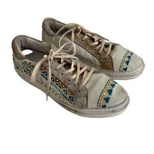 Karma of Charme Painted Leather Low Top Sneakers Size 41 US 10.5 Gray Boho Artsy